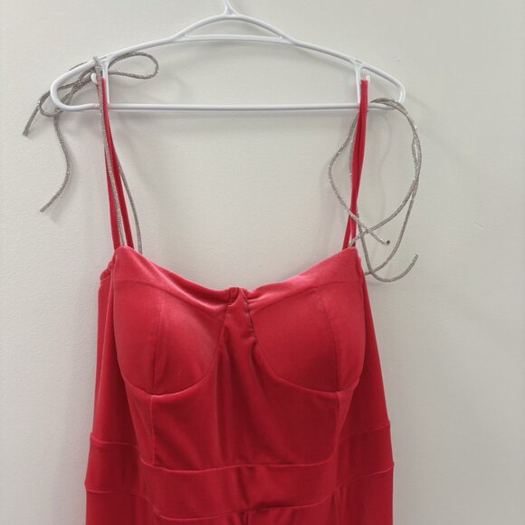 Fashion Nova Velvet dress jumpsuit Hot pink Rhinestone Straps Barbiecore party - Picture 3 of 16